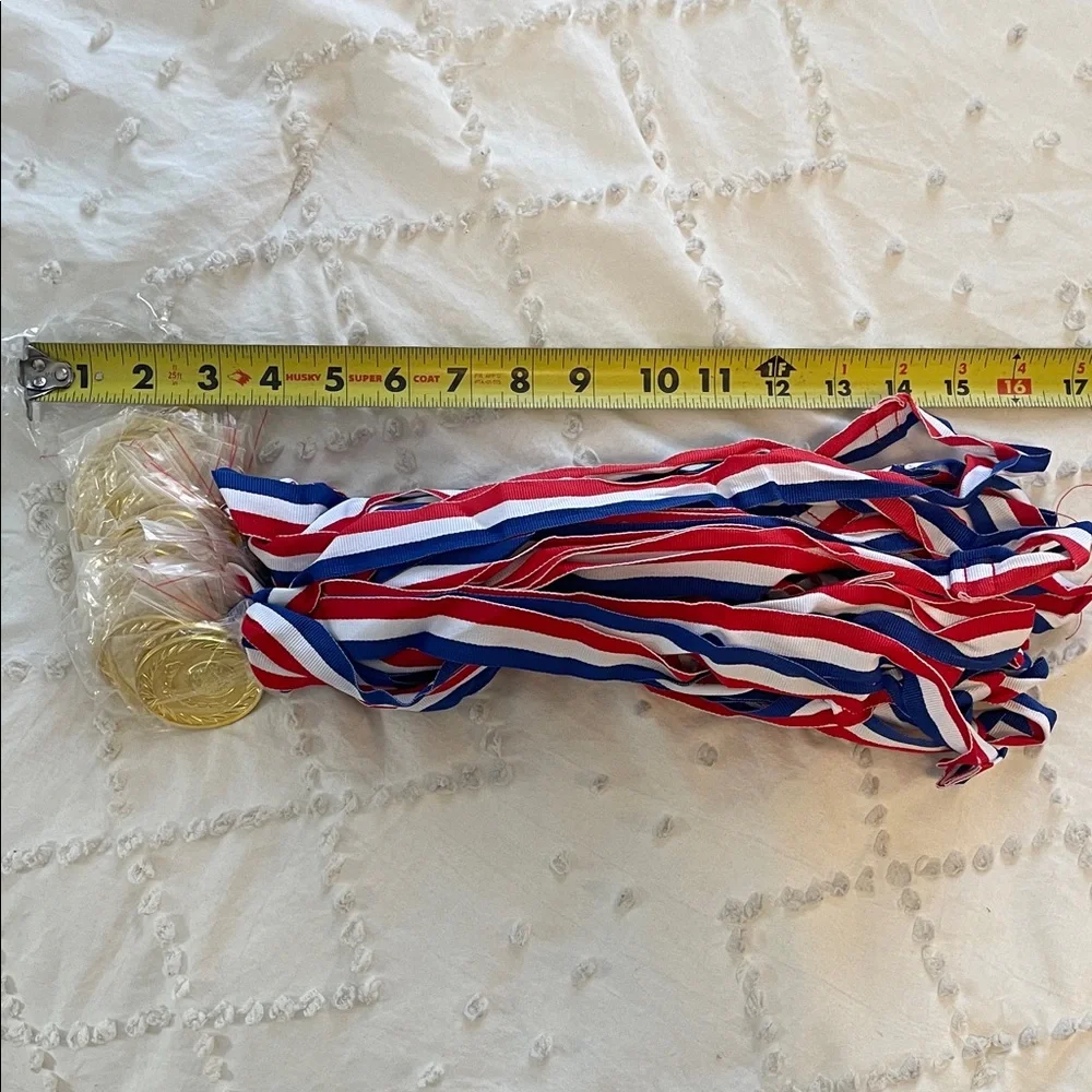 24 Gold Medals with Red, White, and Blue Ribbons new